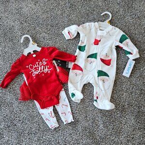 Two Newborn 5-9lbs Christmas Outfits by okie dokie and Carters NWT